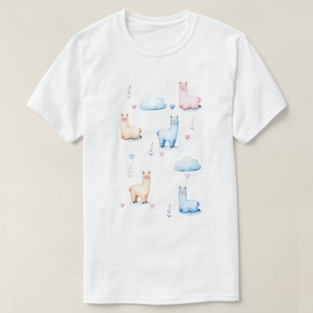 Söta alpackor och moln t shirt (Design framsida)