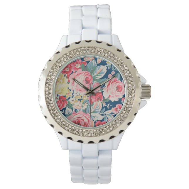 Söta älskliga moderna blommande blommor armbandsur (Framsida)