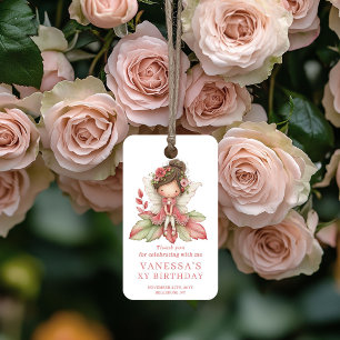 Söta älvflicka 2-års födelsedags blommiga rosa pre presentetikett