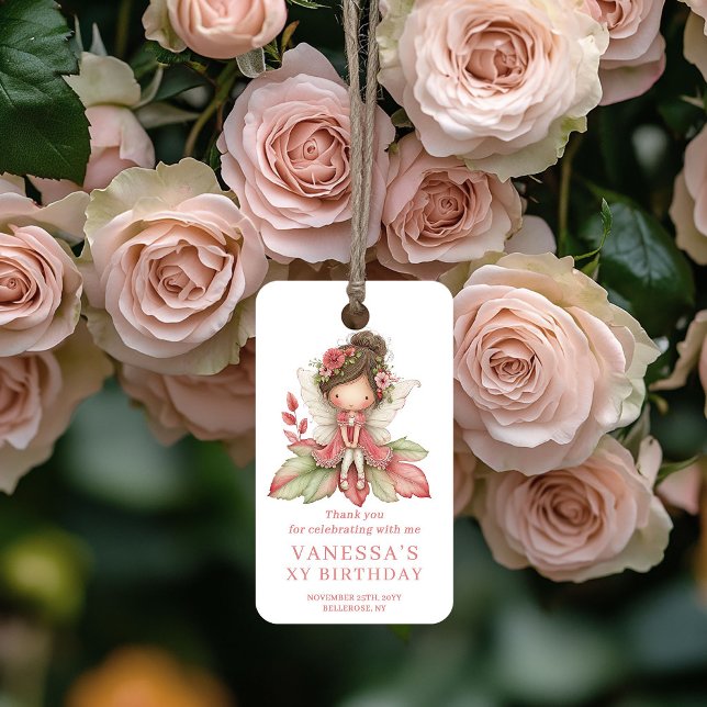 Söta älvflicka 2-års födelsedags blommiga rosa pre presentetikett (Cute Fairy Girl 2nd Birthday Floral Pink Gift Tags)