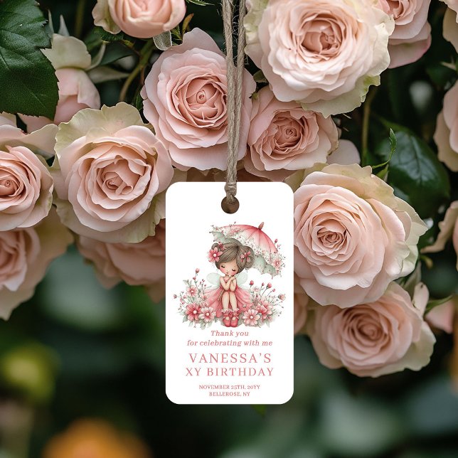 Söta älvflickans 2-års födelsedags rosafärgade pre presentetikett (Cute Fairy Girl 2nd Birthday Blush Pink Favor Tags)