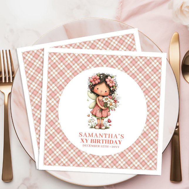Söta Älvrosa Blommor 5-års Födelsedagsfest Servett (Cute Fairy Blush Flowers 5th Birthday Party Napkins)