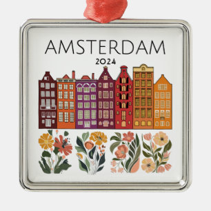 Söta Amsterdam Blommiga Kanalhus Julgransprydnad Metall
