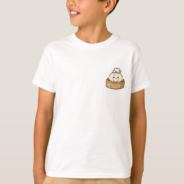 Söta ångande dim sum-dumplingskaraktärer för barn t shirt (Framsida)