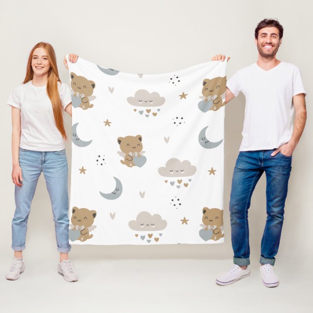 Söta ängelkatter & moln (1) fleecefilt (På plats)