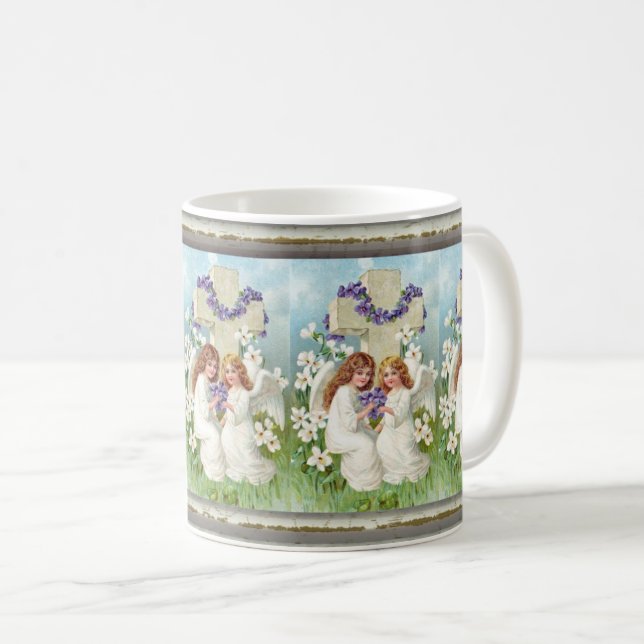 Söta änglar med kors och blommor  kaffemugg (Framsida höger)
