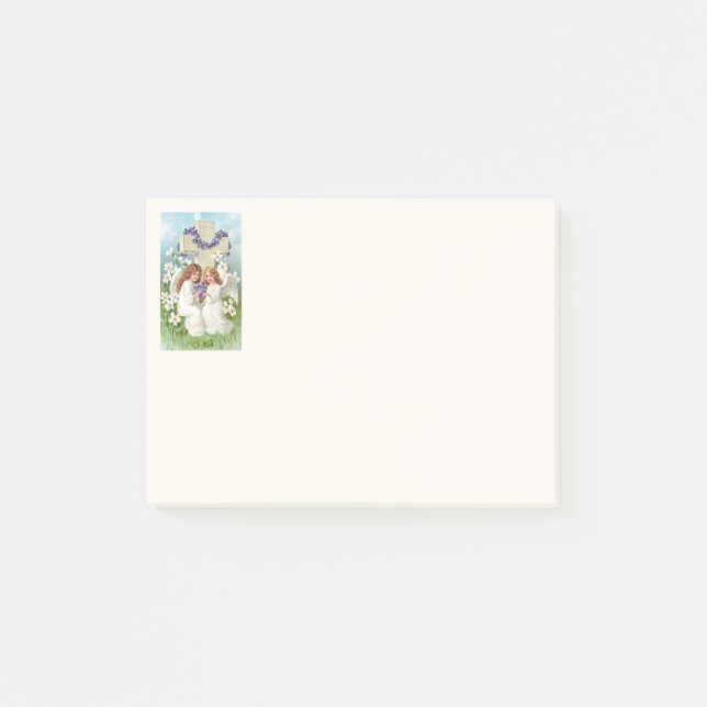Söta änglar med kors och blommor  post-it block (Framsida)
