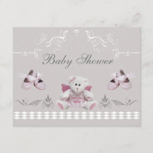 Söta änglateddy och balett skor baby shower inbjudningar