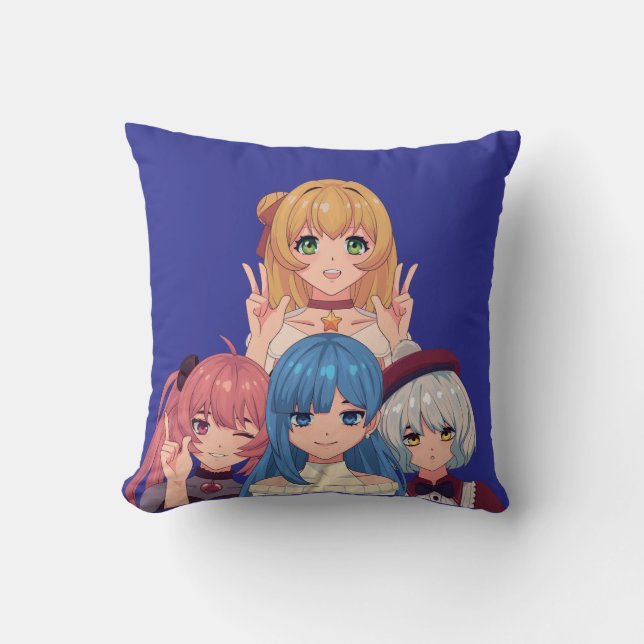Söta Anime Flickor Illustration Kudde (Framsida)