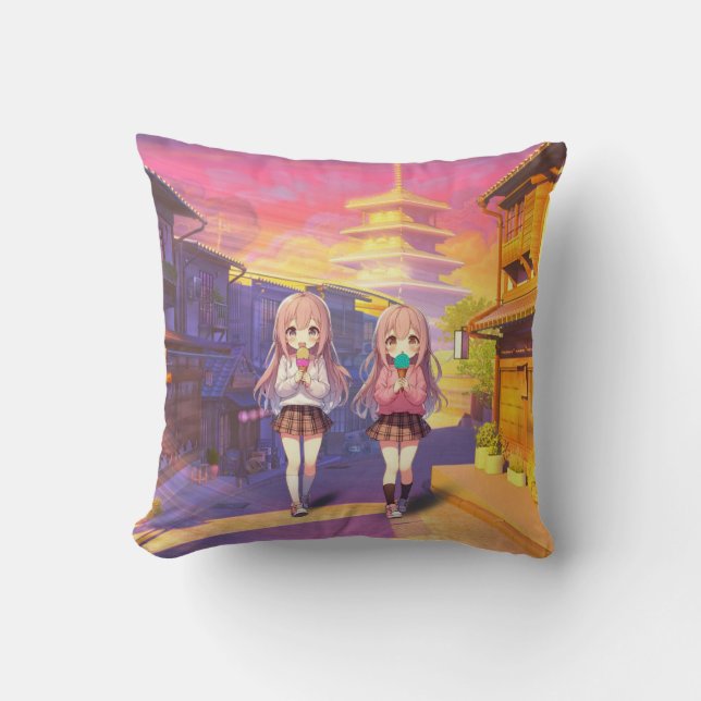 Söta anime-glassflickor kudde (Framsida)