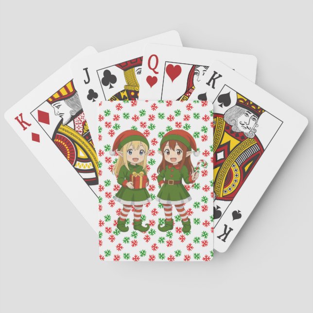 Söta anime jul-tomtar casinokort (Baksidan)