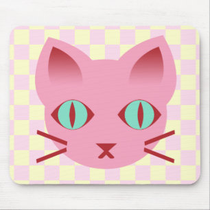 Söta Anime Kitty Katt Rosa & Gula Rutor Musmatta