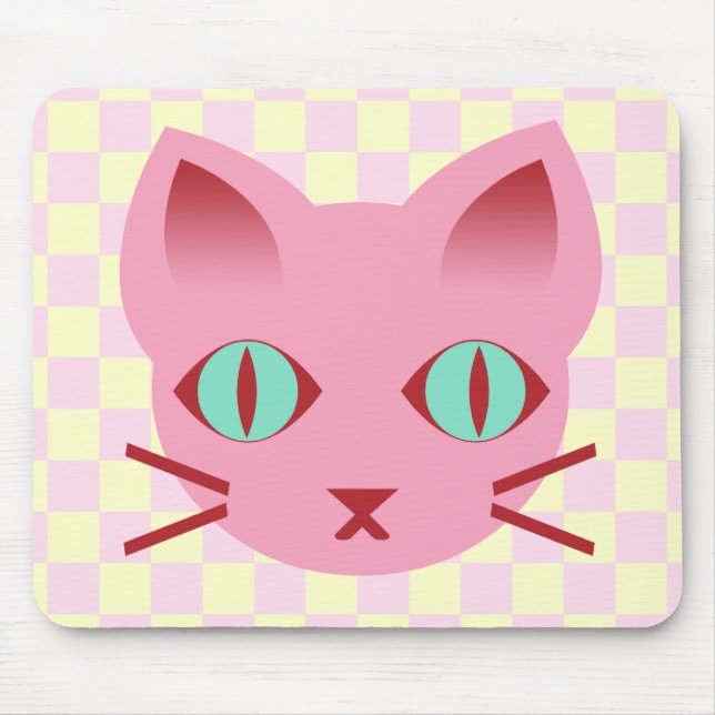 Söta Anime Kitty Katt Rosa & Gula Rutor Musmatta (Framsidan)
