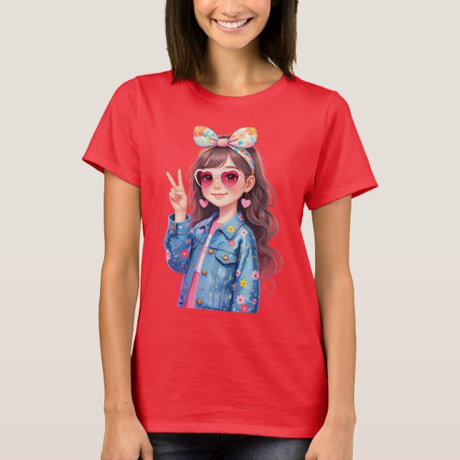Söta anime-typ flickor dijaing  t shirt (Framsida)
