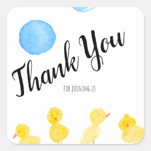 Söta ankor Hand vattenfärg Baby Shower Tack Fyrkantigt Klistermärke