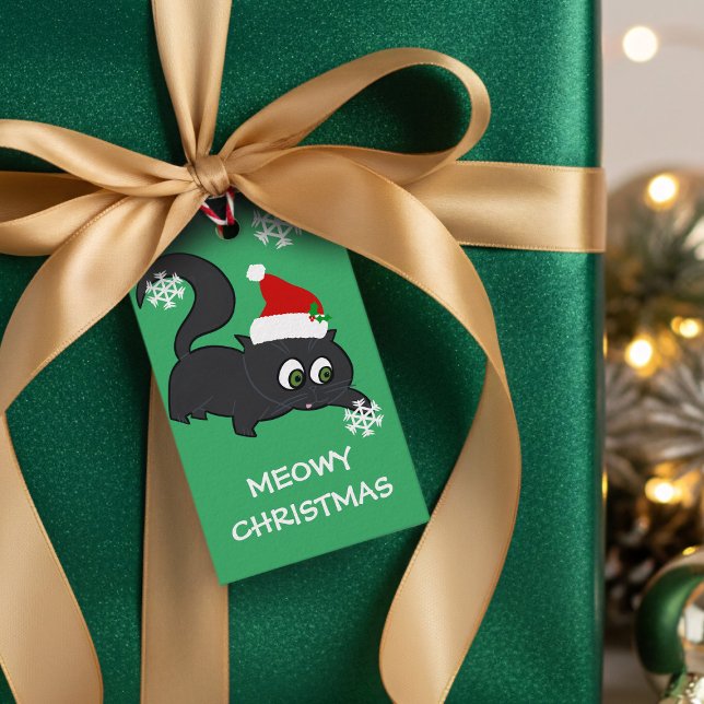 Söta anpassade mjauande jul katt presentkort presentetikett (Meowy Catmas! Fun and festive gift tags just for you)