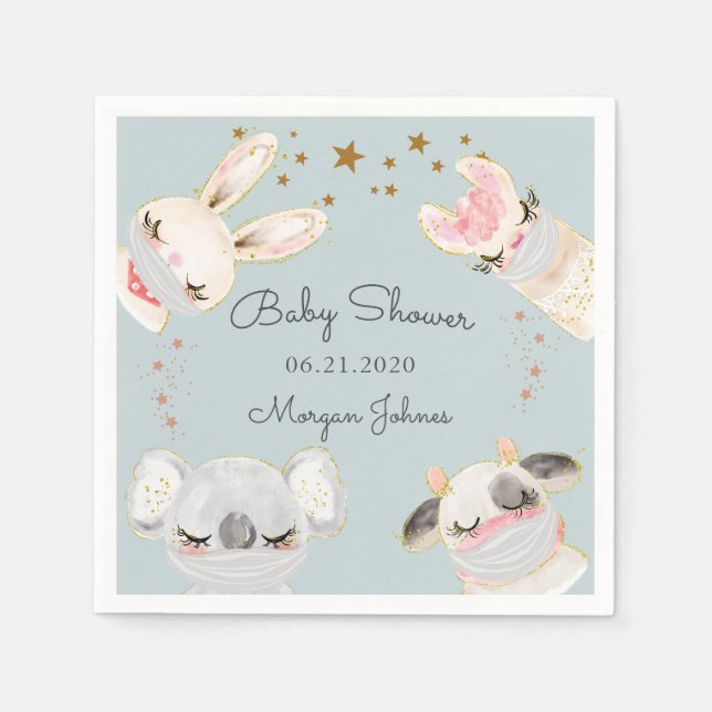 Söta ansikte maskerar babyduschmonogram pappersservett (Framsidan)