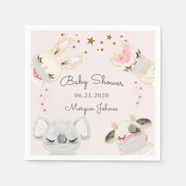 Söta ansikte maskerar babyduschmonogram pappersservett (Framsidan)