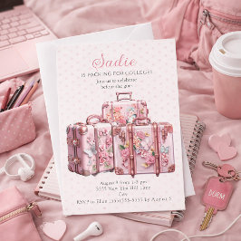 Söta Antika Resväskor Rosa Studentkoffert Party Inbjudningar