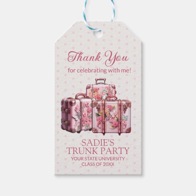 Söta Antika Resväskor Rosa Studentkoffert Party Presentetikett (Framsidan)