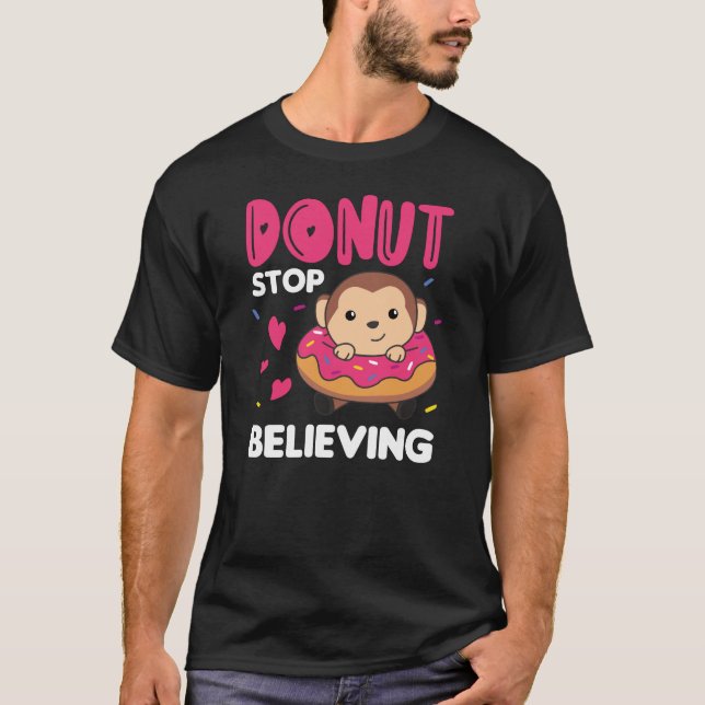 Söta apa-bekanta djur i Donut-Rosa T Shirt (Framsida)