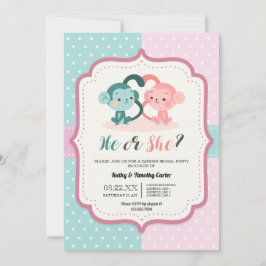 Söta apan polka dots gender avslöjar party hjärtan inbjudningar