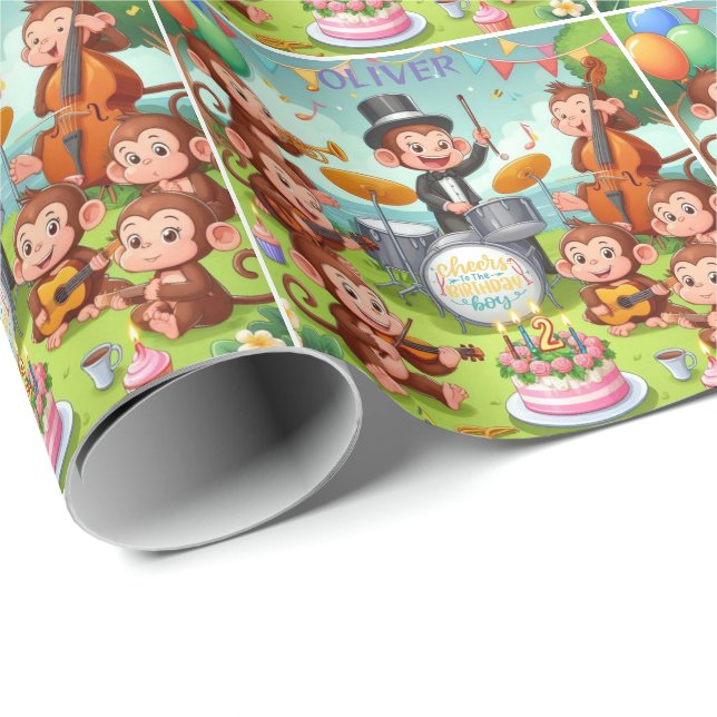 söta apaorkester 2 år gammal födelsedags pojke Bab Presentpapper (Rullad Hörn)