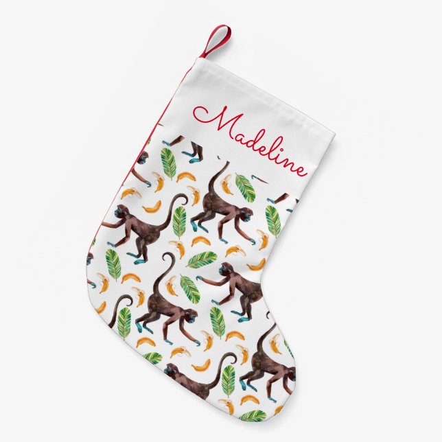 Söta apor Juggling Bananer| Lägg till ditt namn Liten Julstrumpa (Framsidan (Hängande))