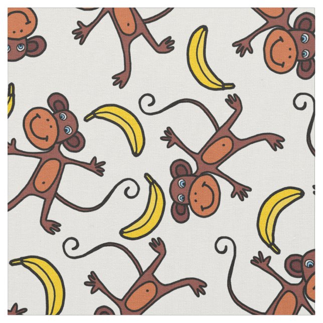 Söta apor och bananer från mönster tyg (Närbild)