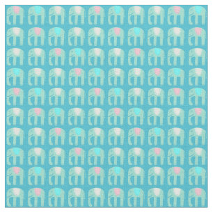 Söta Aqua Blue Elephants Mönster Tyg