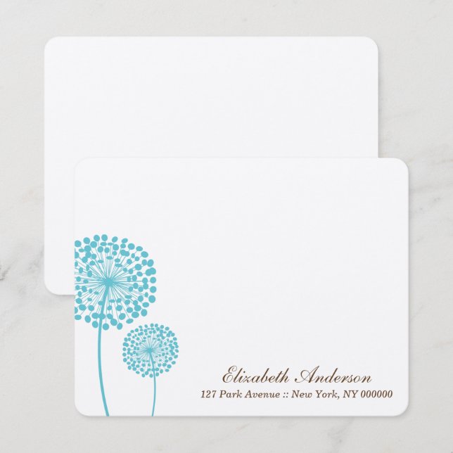 Söta Aqua Dandelions Flat Note Card Inbjudningar (Fram/baksida)