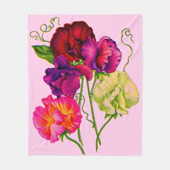 Söta ärter i lila och rosa fleecefilt (Framsidan)