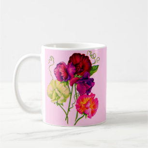 Söta ärter i lila och rosa kaffemugg
