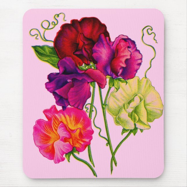 Söta ärter i lila och rosa musmatta (Framsidan)