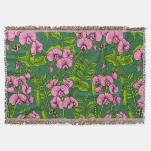 Söta ärter och humlor, grönt och rosa filt