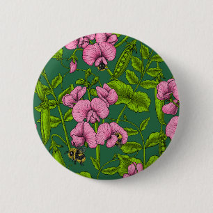 Söta ärter och humlor, grönt och rosa knapp