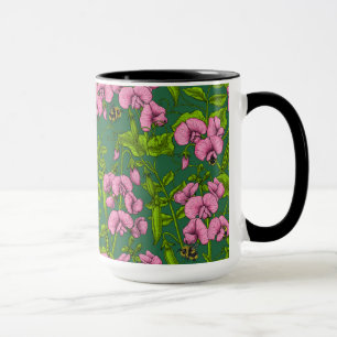 Söta ärter och humlor, grönt och rosa mugg