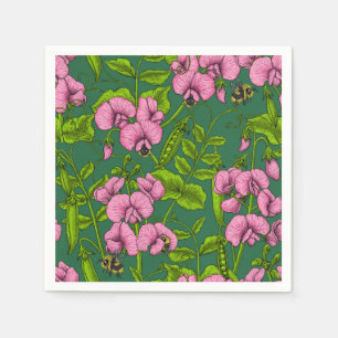 Söta ärter och humlor, grönt och rosa pappersservett