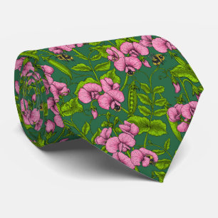 Söta ärter och humlor, grönt och rosa slips