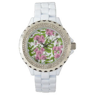 Söta ärter och humlor, rosa, grönt och vita armbandsur