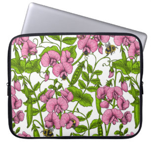 Söta ärter och humlor, rosa, grönt och vita laptop fodral
