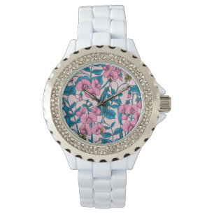 Söta ärter och humlor, rosa och blått armbandsur
