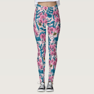 Söta ärter och humlor, rosa och blått leggings