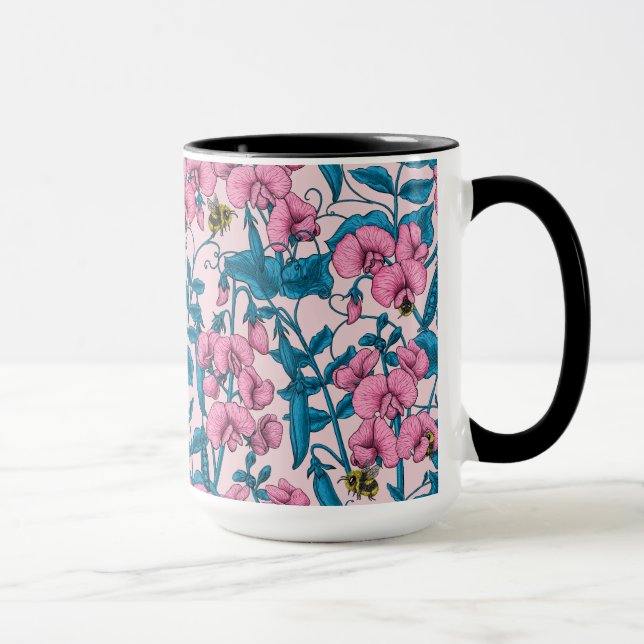 Söta ärter och humlor, rosa och blått mugg (Höger)