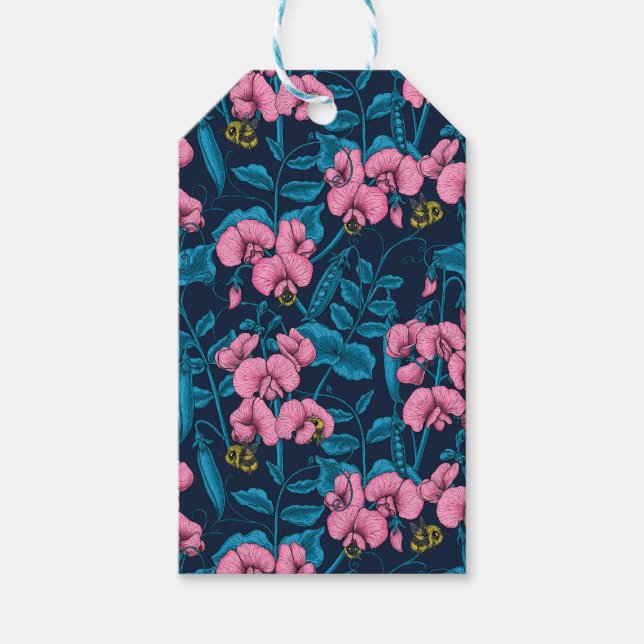 Söta ärter och humlor, rosa och blått presentetikett (Framsidan)
