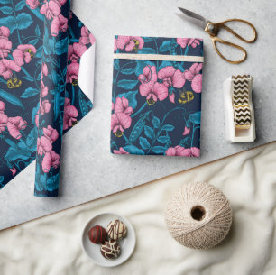 Söta ärter och humlor, rosa och blått presentpapper
