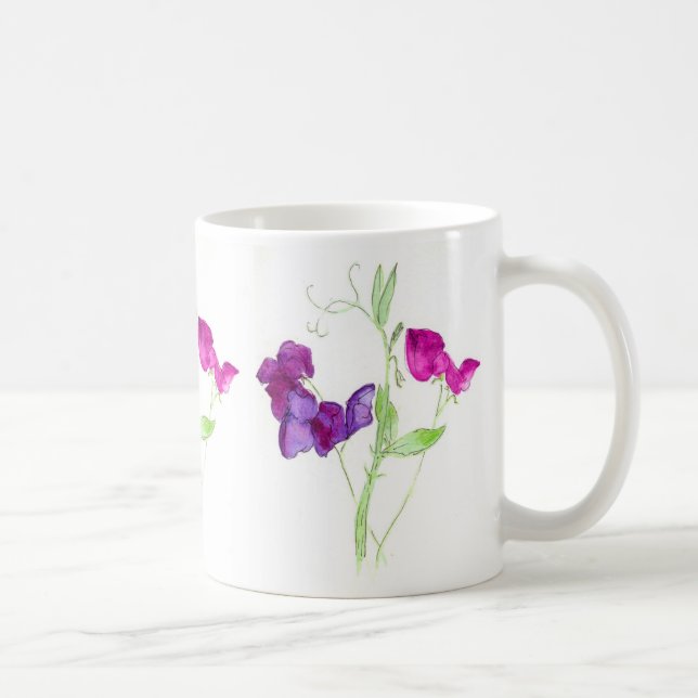 Söta ärtor, djupt - rosor, purpurfärgad akvarell mugg (Höger)