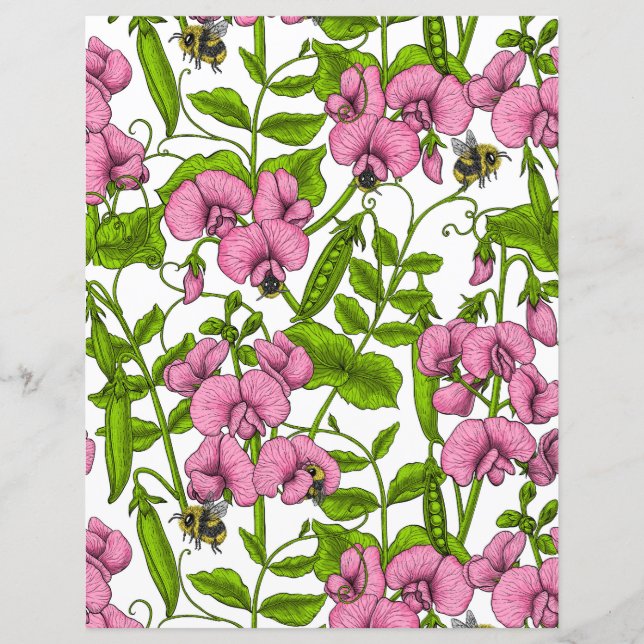 Söta ärtor och humlor, rosa, grön och vit (Framsida)