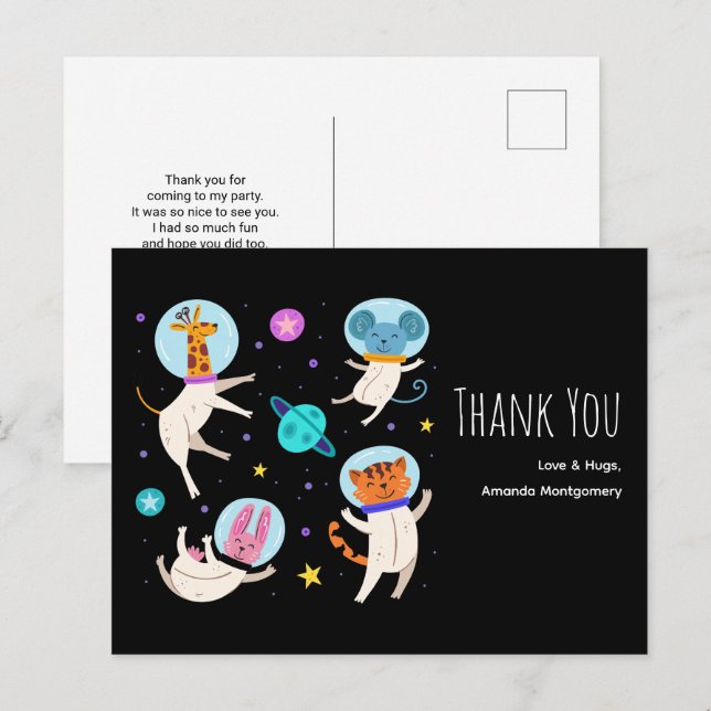 Söta astronautdjur flyter i rymden Tack Vykort (Fram/baksida)