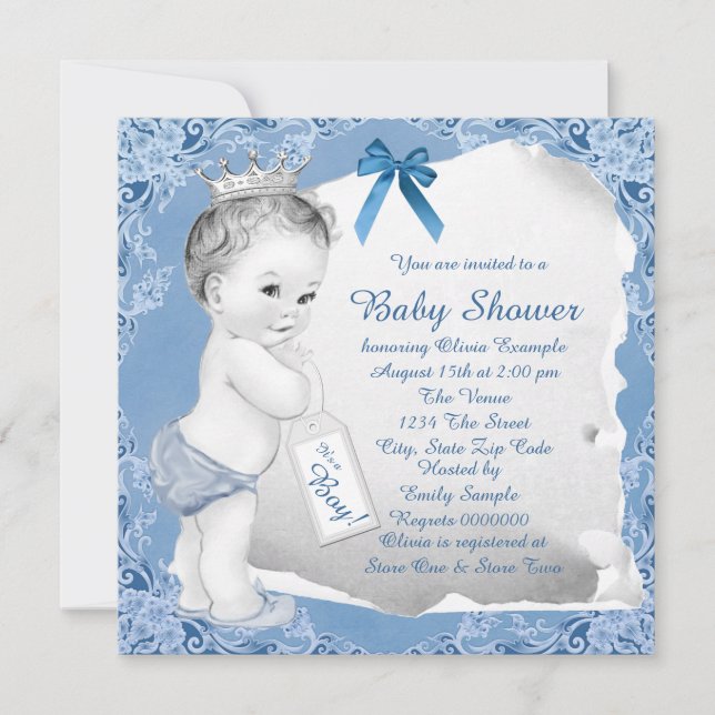 Söta Baby Blue Baby Shower Inbjudningar (Framsida)